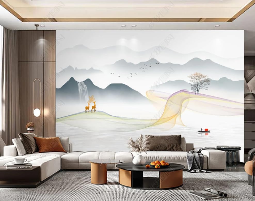 Papier peint intissé paysage chinois pour cacher les défauts du mur