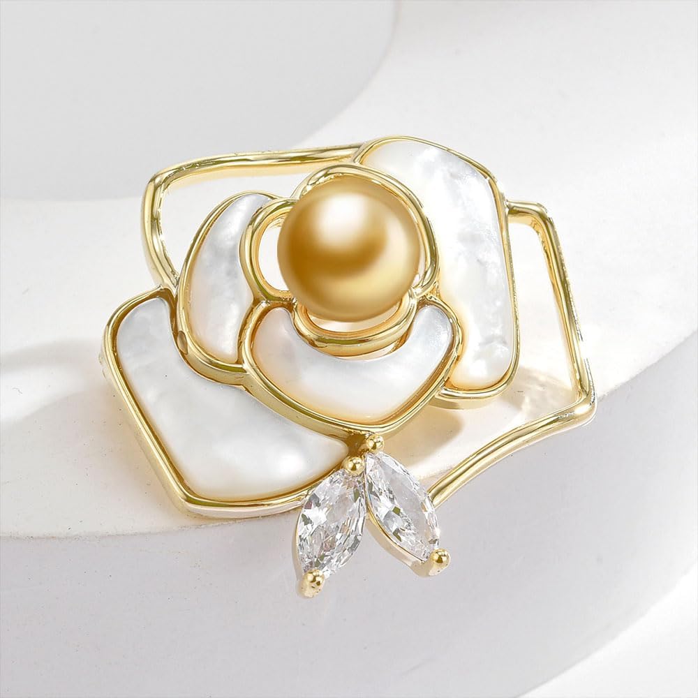 NONNYL Elegant South Sea Golden Pearl Brooch Pins Costume Jewelry For Women Fashion Christmas Gifts Wife Mom Girlfriend, Anniversary Birthday Fine Jewelry Gifts for Her NO1157