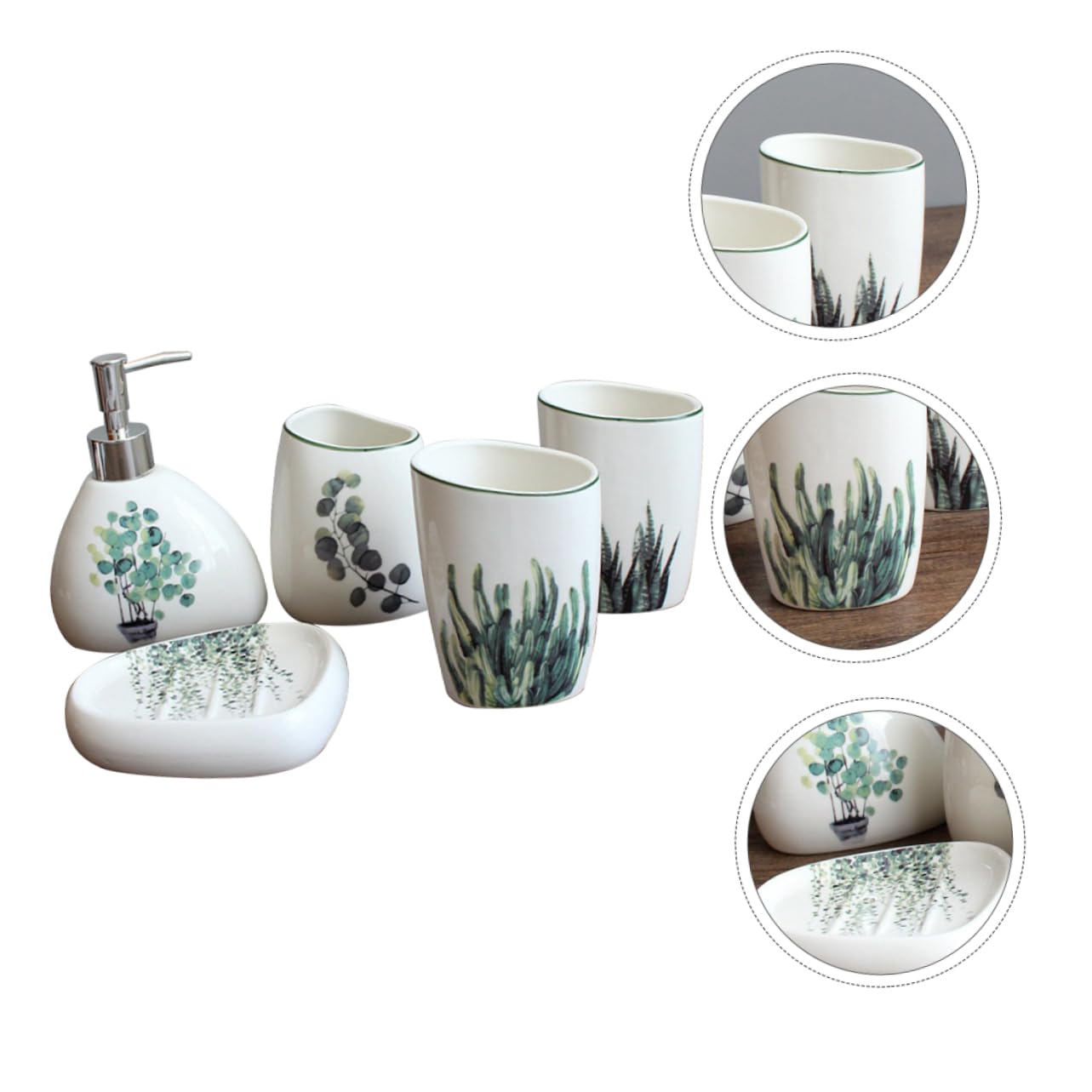 Juego de Accesorios de Baño de 5 Piezas Cerámico Jabonera Vaso para Cepillo de Dientes y Gárgaras Diseño Elegante Accesorio Compacto para Baño para Decorar y Organizar