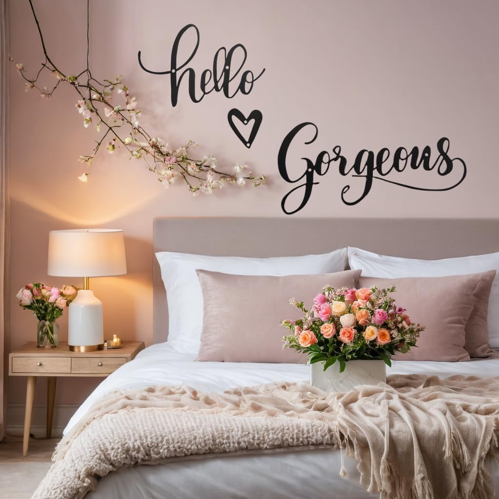 Lylence Hello Gorgeous Girl Wall Art, Metal Women Room Decor Bathroom Decor