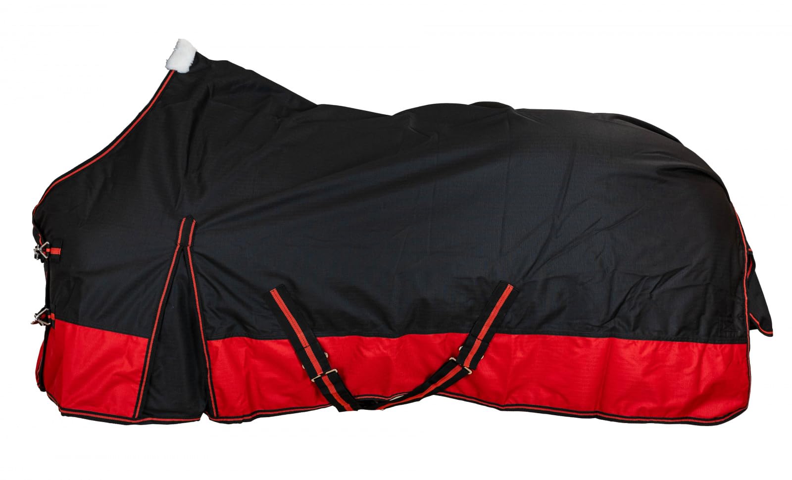 RL24 - Weidedecke 600D Basicline – Schwarz/Rot 115cm (Polarfleecefutter) | Regendecke & Übergangsdecke – Wind- & wasserdichte Outdoordecke mit Innenfutter & Kreuzbegurtung – Pferdedecke