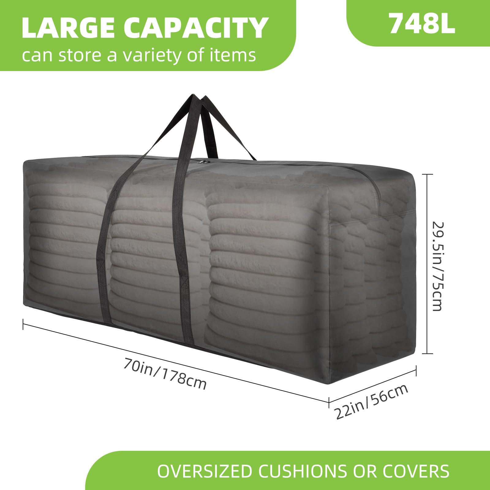 Confezione da 2 federe per cuscini in tessuto Oxford 600D, resistenti, impermeabili, anti-UV, per albero di Natale, con cerniera e manici (748L)