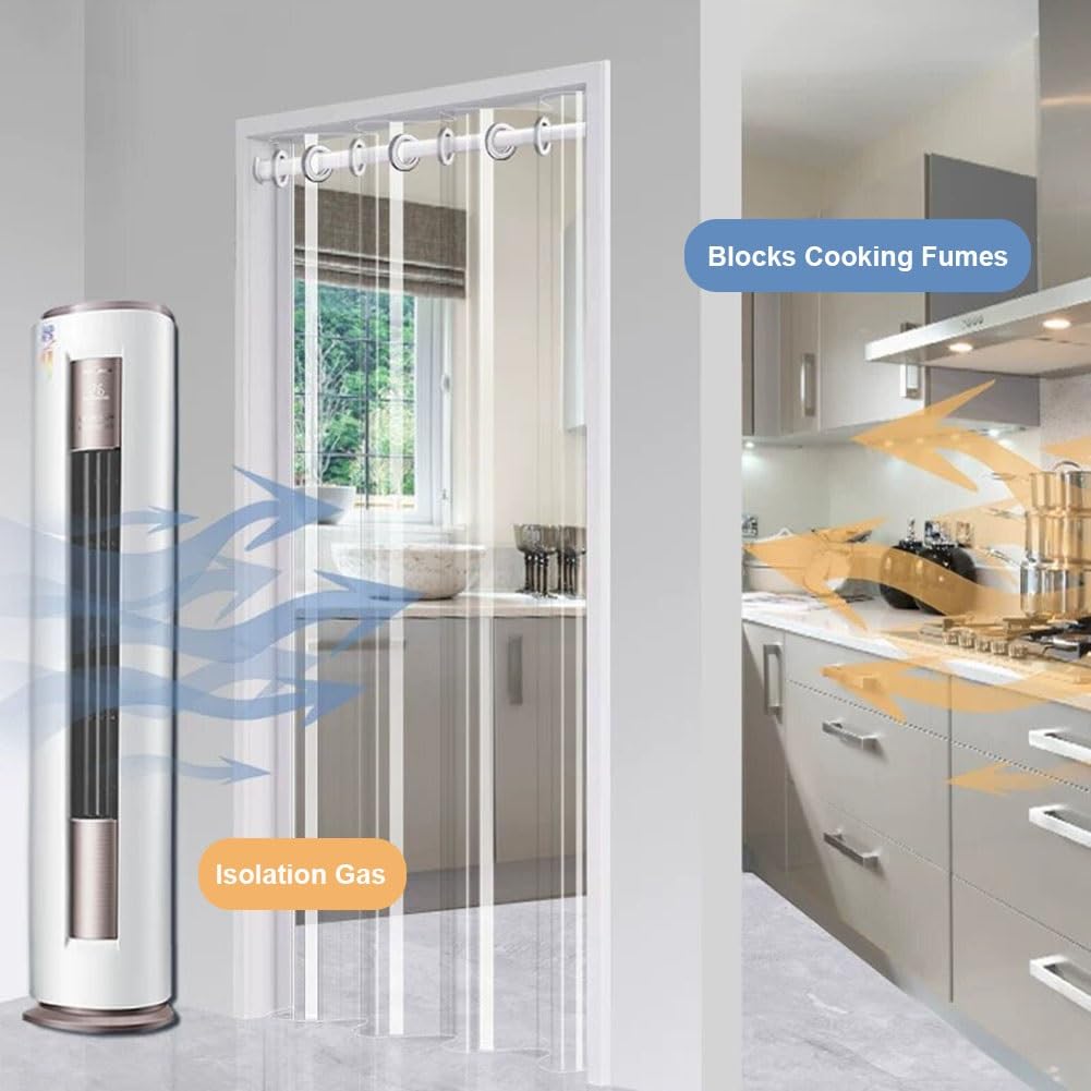 Artiz Rideau De Douche Transparent avec Œillets Antirouille, Séparateur De Pièce en PVC Transparent pour Cuisine, Salon Et Bureau Tringle Télescopique sans Perçage Incluse(2PCS,W:220x H:210cm)