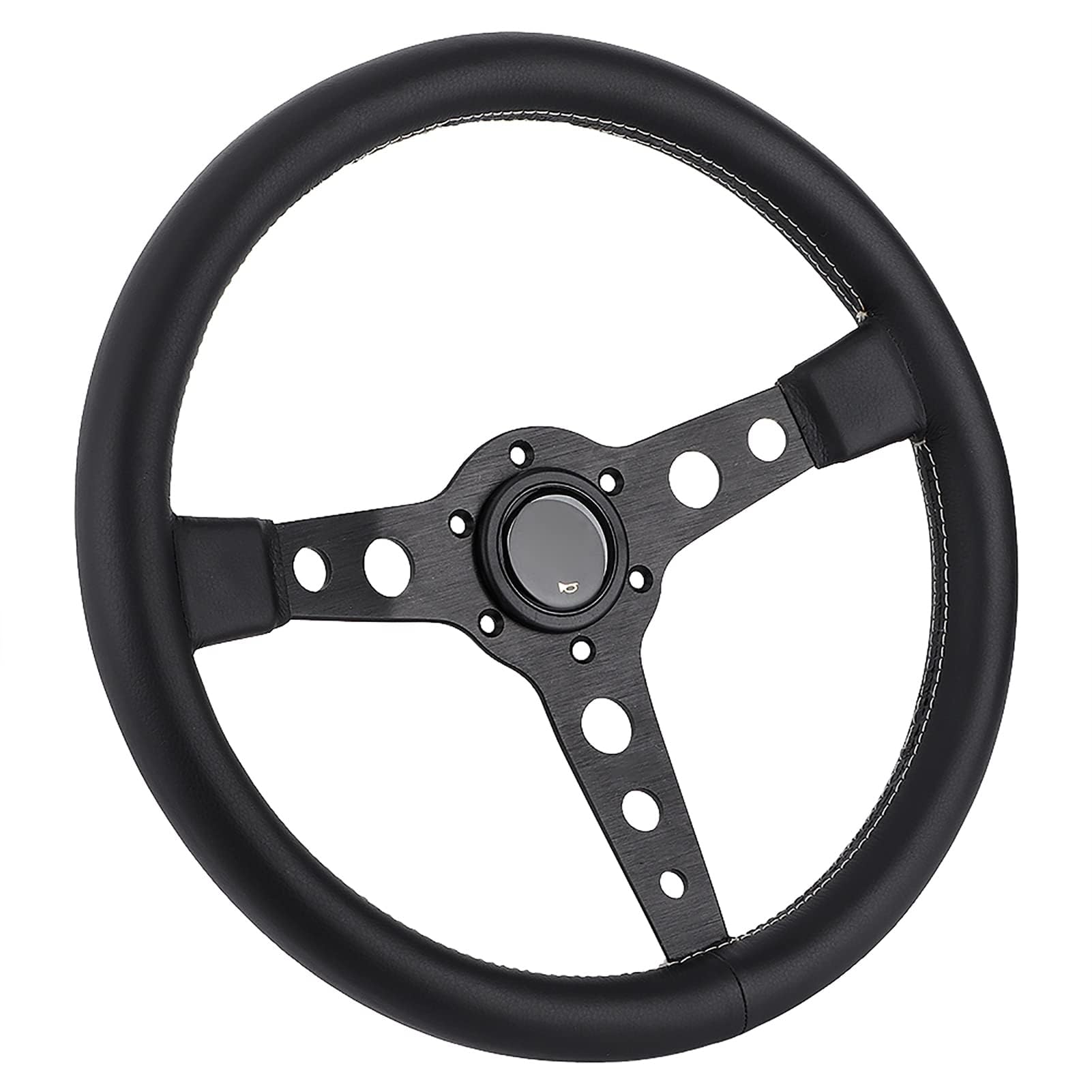 Ejoyous Universal Racing Kierownica, 6-hole Wyścigowe Kierownicy 350 Mm/14 Cali dla Prototipo Style Black Skórzanie z Szarami i Klaksonem
