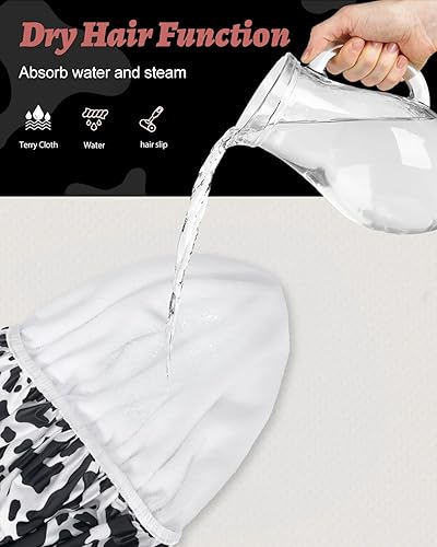 Miniatura 6 de Auban Gorro de ducha, gorro de ducha para mujer, forro de tela de rizo, EVA, exterior, reutilizable, doble capa, impermeable, gorra de baño grande