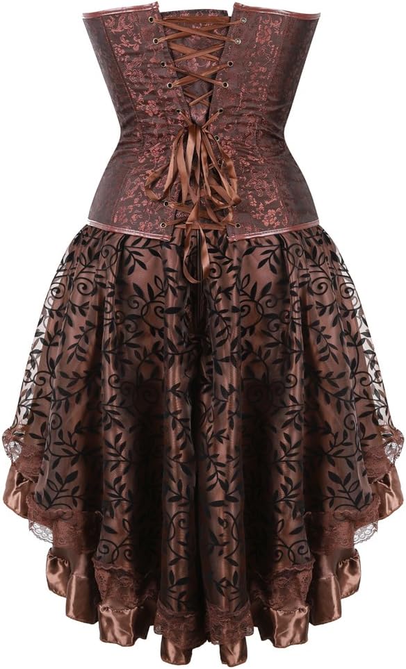 frawirshau Women's Steampunk Costume Corset Dress Steam Punk Gothic Overbust Corset Skirt Halloween Costumes