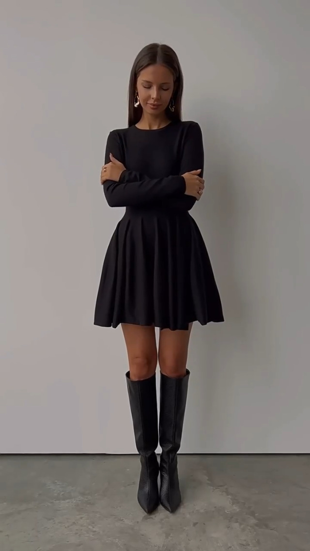 black sweater dress short sleeve CHARTOU Women Basic Long Pleated Flared Knitted Dresses (X-Small, Black) at Amazon Women's Clothing store stretchy fabric allows custom Size:9-10 years Riviera Mini Dress - 324856LYO_Black