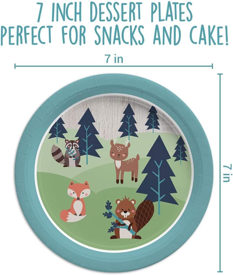 Woodland Animal Birthday Party Supply Set | Super Cute, All-In-One 120 Piece Set Includes Plates, Cups, and Napkins | Serves 24 Guests | Forest Creature Theme Perfect for Birthdays or Baby Showers