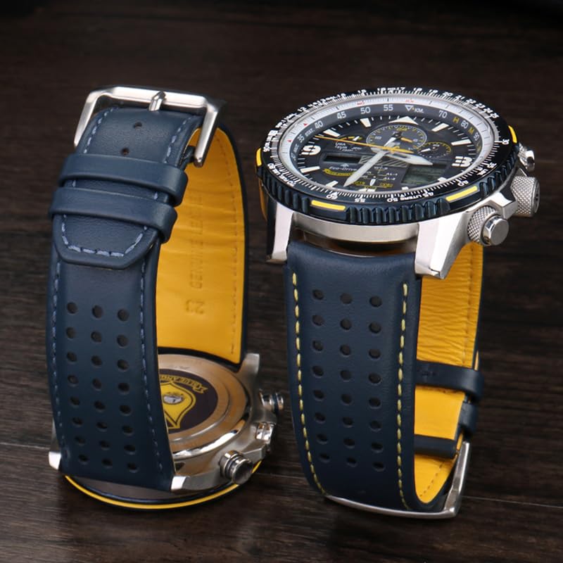 Cinturino da uomo in vera pelle di colore blu 22mm 23mm cinturino per Citizen AT8020-54L / JY8078 con cinturino con fibbia pieghevole