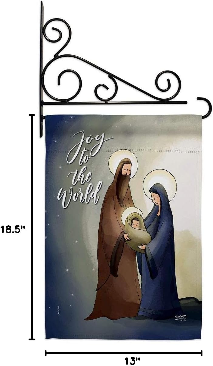 Joy To The World Garden Flag Set Wall Holder Wintertime Nativity Three King Religious Holy Family Season Christian Small Decorative Gift Yard House Banner Double-Sided Made In USA 13 X 18.5