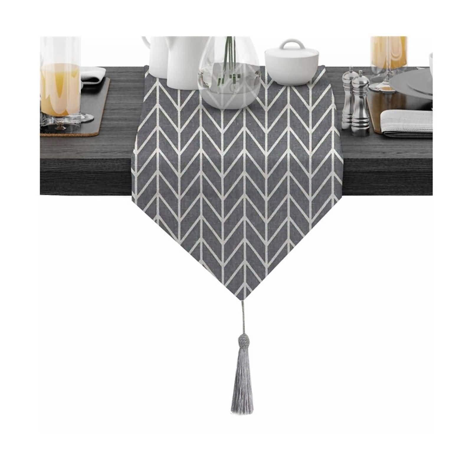 Table Runner Party, Tischläufer Hochzeit Elegant Grau 30x360CM Pfeilmuster Baumwolle Tischdeko Wohnzimmer Küche Geburtstage