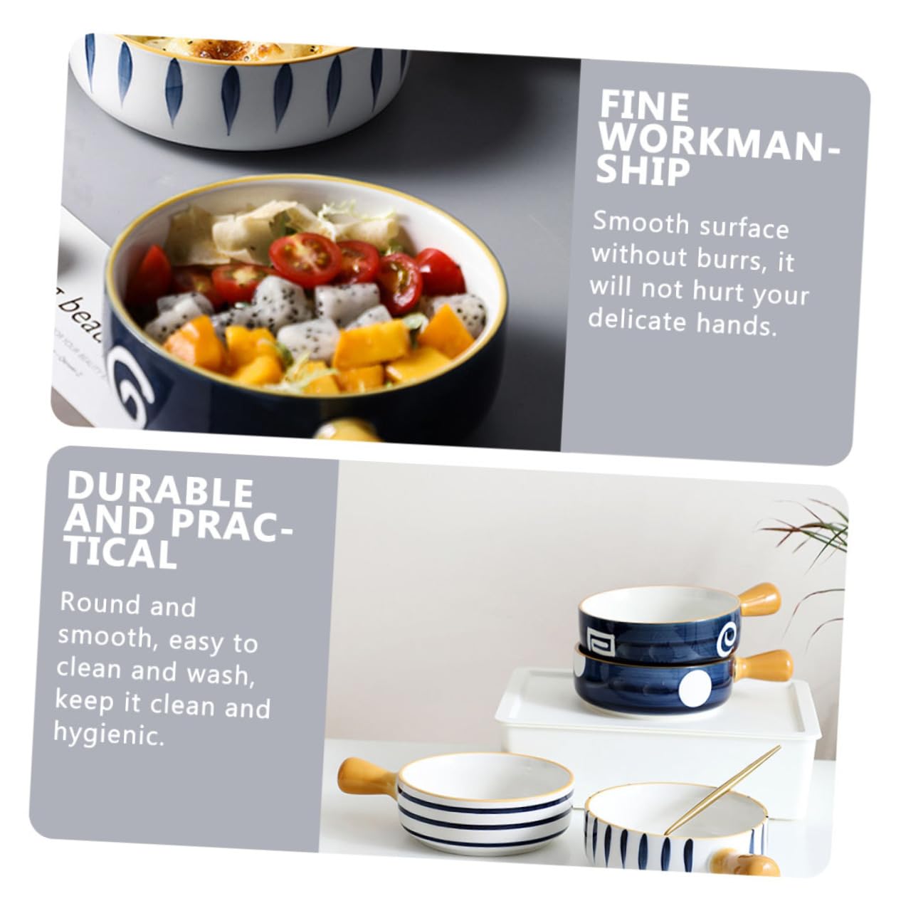 Tazón de Cerámica Redondo para Hornear y Ensalada con Diseño Azul, Fácil de Limpiar Rebabas, Adecuado para Cocina y Guardar Postres