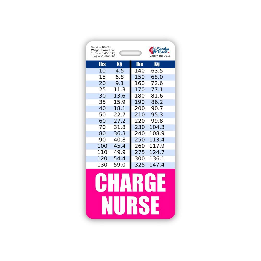 Charge Nurse Badge Buddy Vertical w/Height & Weight Conversion Charts (Standard, Pink)