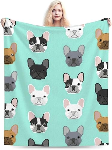 Miniatura 2 de Manta de bulldog francés, suave y acogedora, manta de franela ligera y cálida para sofá, camping, oficina, viajes, hogar, decoración del dormitorio,