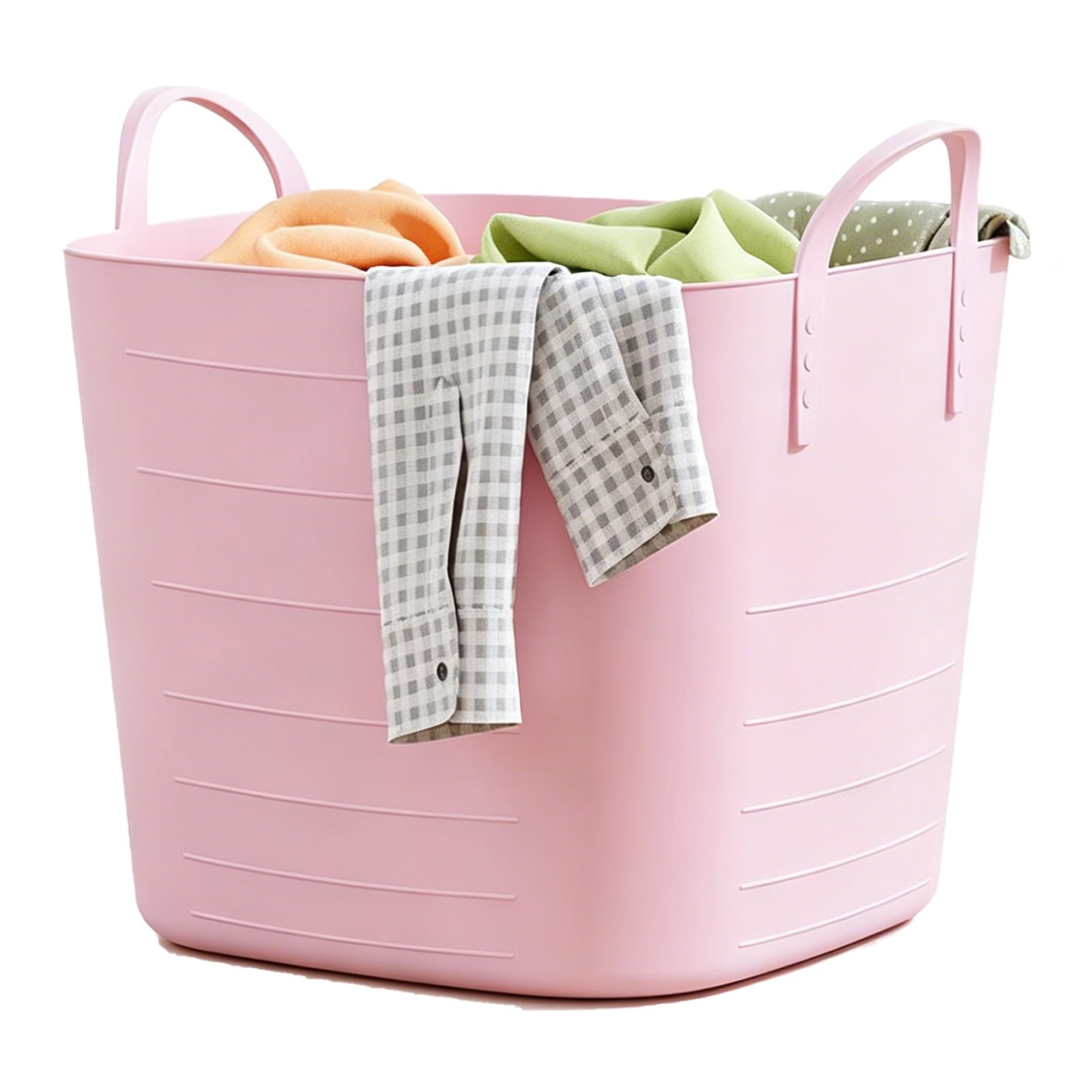 Cesto For La Biancheria In Plastica, Contenitore For Vestiti Di Grande Capacità Con Manici, Vasca Organizer For La Casa Antiscivolo, Cesto For Il Bagno Pieghevole(Pink)