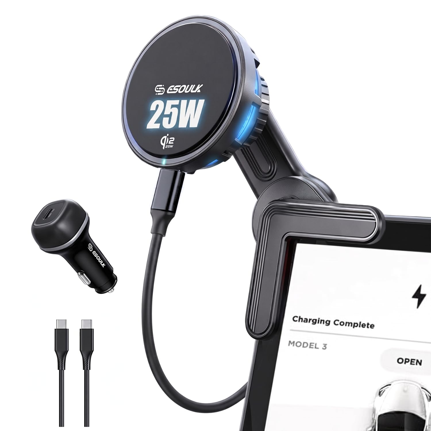 Photo 1 of Esoulk 25W Cooling Magnetic Wireless Charger Mount for Tesla Screen Corner