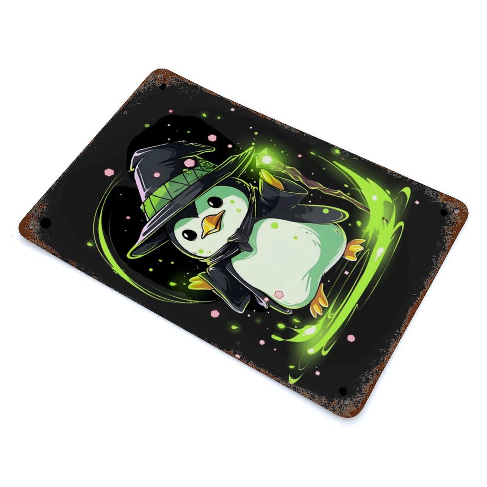 Penguin Spell Caster Rust Effect Tin Sign 11.8"x7.9", Novelty Wall Decor for Garage, Pub Or Kitchen