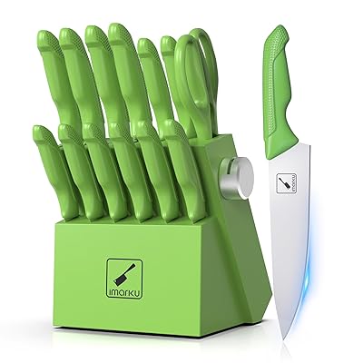 imarku® Knife Set with Block, Sharp Knife Sets with Built-in Sharpener, Japanese Stainless Steel Kitchen Knife Set with Non-Slip Ergonomic Handle, Dishwasher Safe, Best Holiday Gift, Teal Green