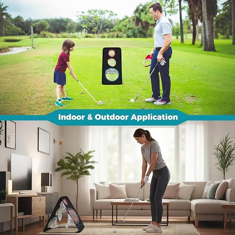 Rete per chipping da golf con configurazione a doppia faccia che | scenari di pratica per migliorare l'accuratezza e la precisione nel golf. Tappetino da tiro Champkey in tela.