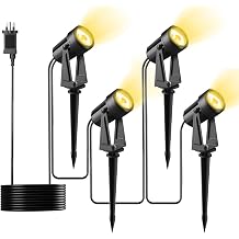4 Pack 14M/46FT Garden Lights Mains Powered with Adapter | 27V IP65 Waterproof Outdoor Pathway Lighting,3000K Warm White LED Landscape Spotlights for Lawn Driveways Yards Patio [Energy Class F]
