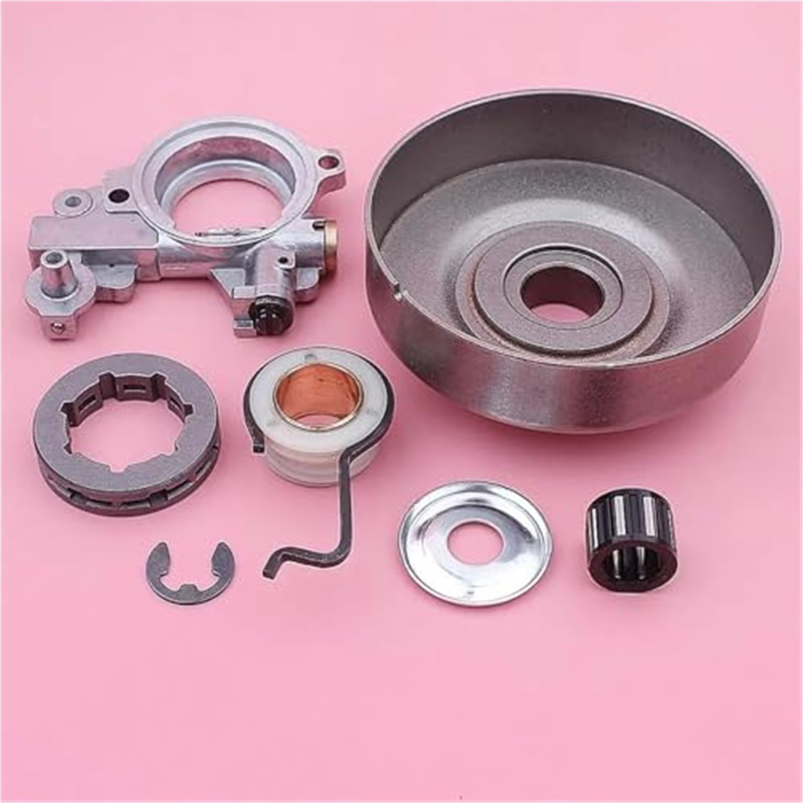 Reemplazo del embrague de herramientas de jardín, BTFWM Kit de engranaje helicoidal de bomba de aceite con rodamiento de piñón de tambor de embrague de 3/8 y 7 dientes, for motosierras STIHL, MS361 11