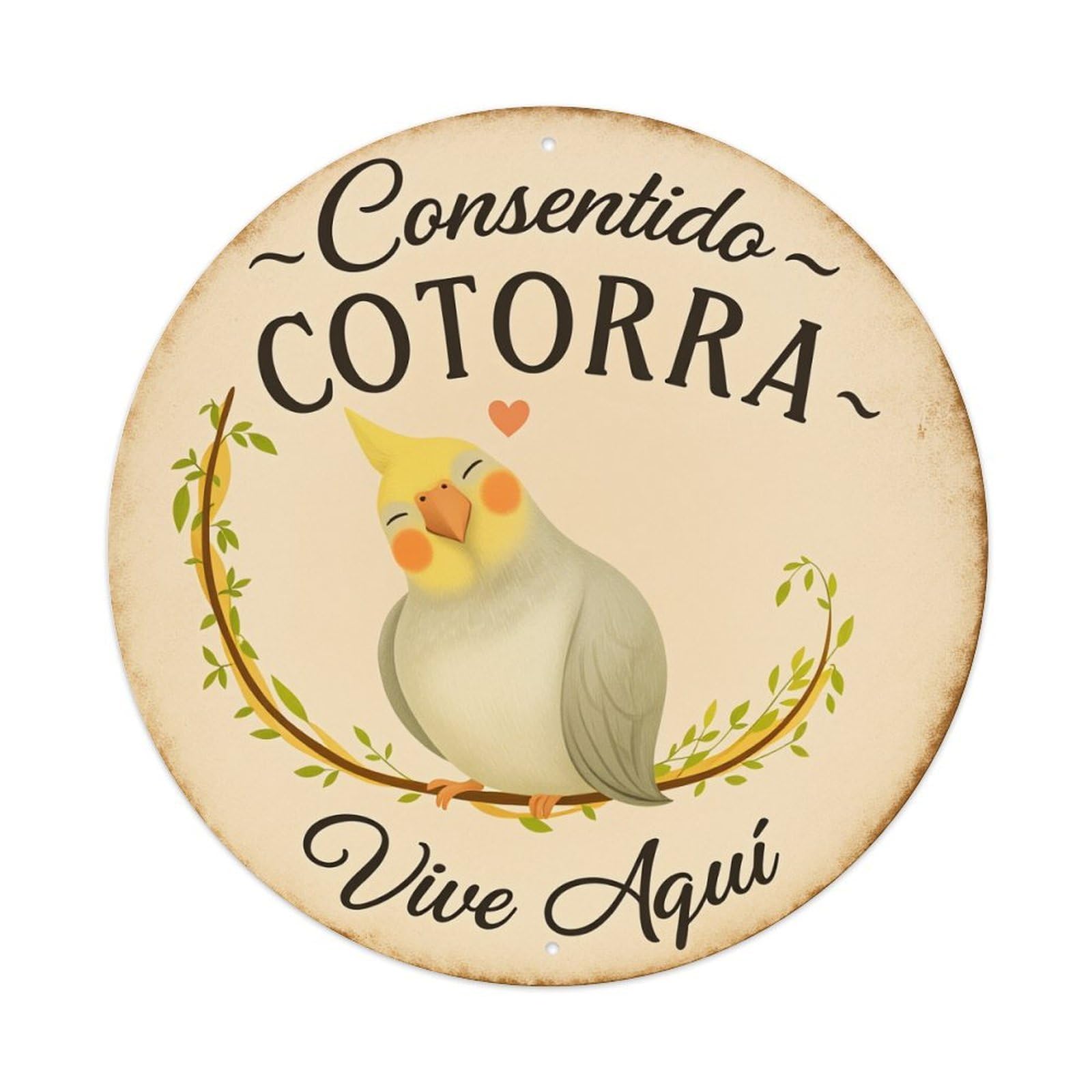 Cockatiel Bird With Heart And Leaves Round Tin Sign Vintage Metal Poster, Home Bar Garage Man Cave Cafe Indoor & Outdoor Wall Decoration 8x8Inches