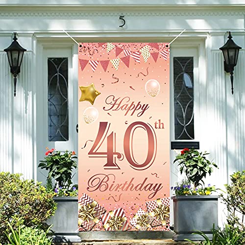KAINSY Zwart goud 40e verjaardag deurbanner, grote gelukkige verjaardag achtergrond banner decoraties voor mannen… - Image 7