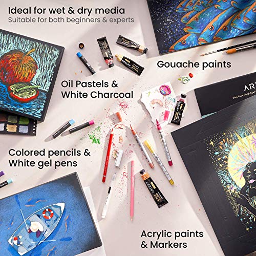Arteza Mixed Media Paper Foldable Canvas Pad, 8 X 11 Inches, 20 Sheets Of Black Drawing Paper, 246 Lb, Art Supplies For Wet And Dry Media #TOP3