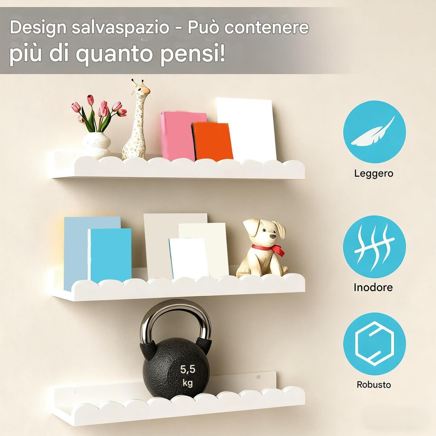 Librerie Galleggianti per Libri 2 Pezzi in Legno per Parete Camera Bambini Bagno