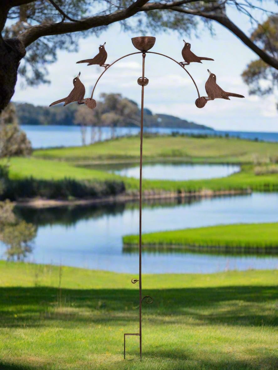 Marissa's Garden & Gift Bronze Garden Wind Spinner Stake With Flying Birds Design, Metal Blacbird Sculpture, Decorative Yard Art, Finish. Handmade Powder Coated Blackbird Sculpture Rocker Rain Catcher Standing150cm Tall