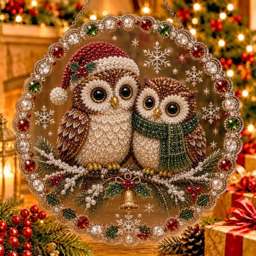 Christmas Pearl Diamond Painting Suncatcher Kit, DIY Acrylic Hanging Decor