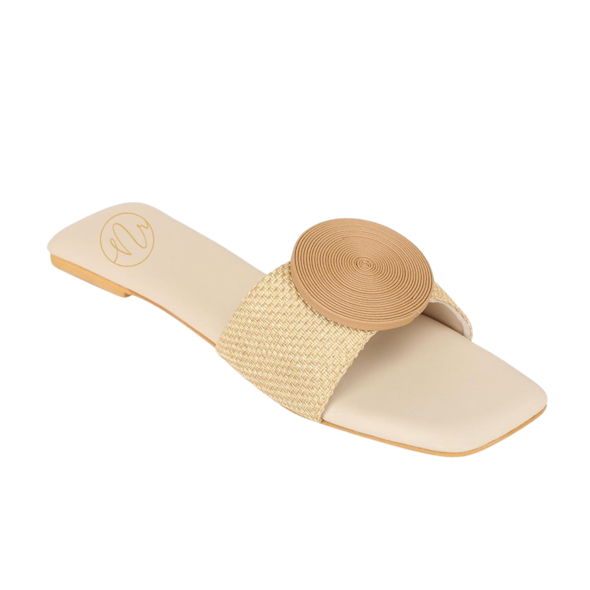Embellished Open Toe Flats | Beige | 8-picture-16