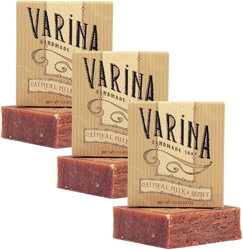 Sabonete em barra Varina de aveia, leite e mel, fragrância doce e de baunilha, Pacote com 3