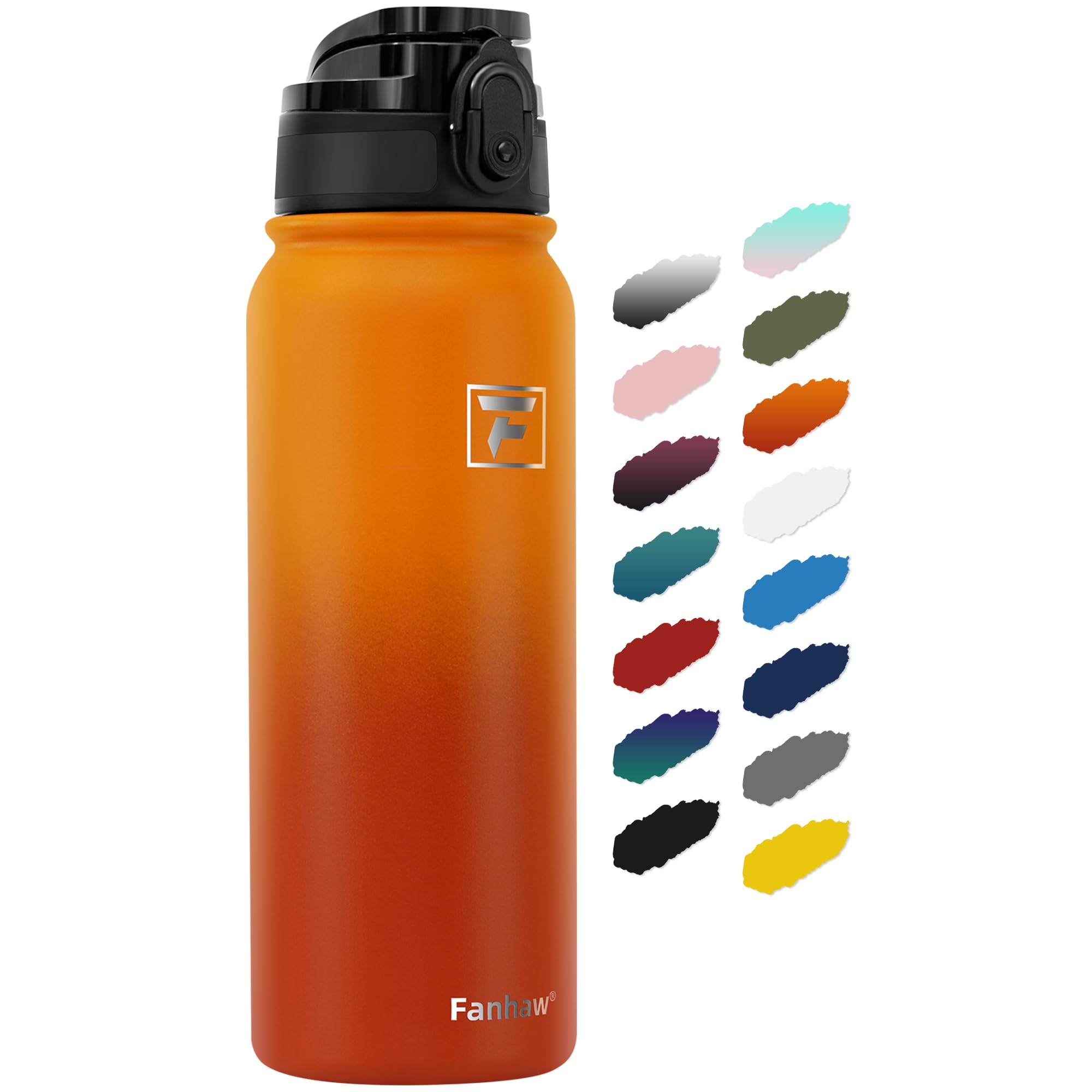 Fanhaw 20 oz Insulated Stainless Steel Water Bottle with Anti-Dust Chug Lid, Leakproof Vacuum Metal Bottle for Kids, Women & Men (Yellow Orange)