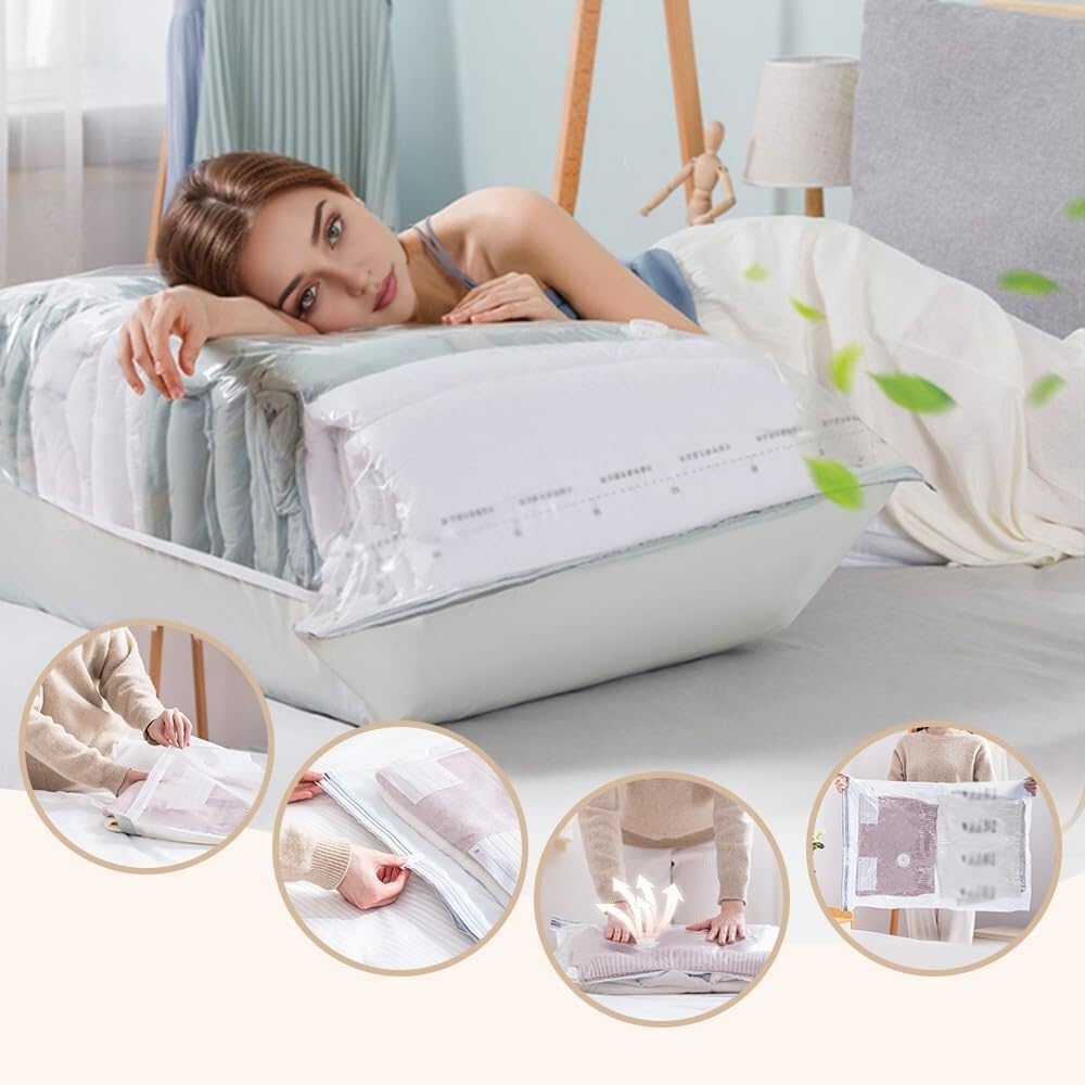 2/4 Stück No-Pump Vakuum-Aufbewahrungstaschen, Aufbewahrung Kompression Taschen, Große Würfel Vakuum-Dichtung Taschen, Heavy-Duty-Presse & Dichtung für Kleidung, Keine Pumpe erforderlich(Large,4PCS)