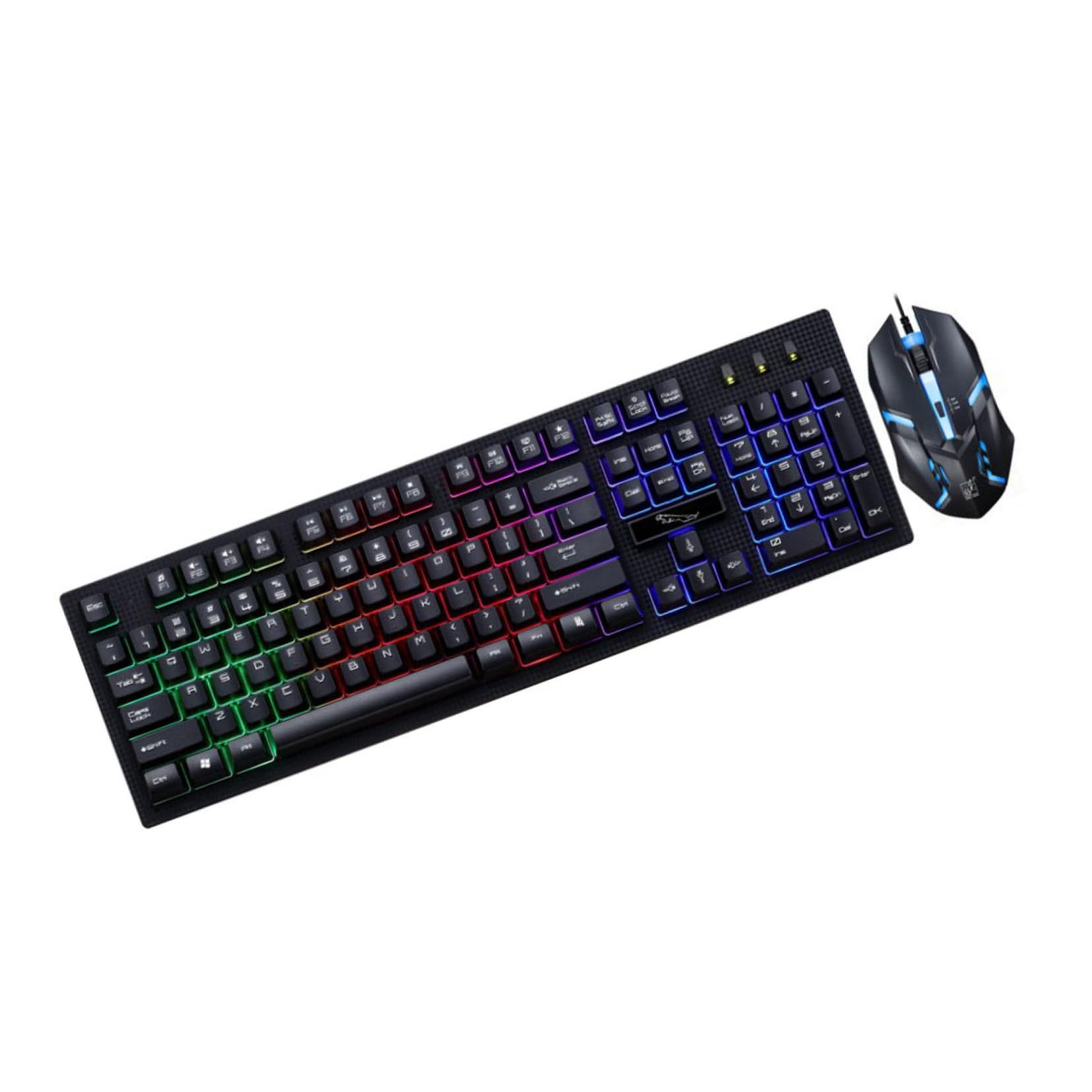 Ensemble Clavier et Souris Gaming USB Filaire, 104 Touches, Touches Lumineuses, Plastique, Jeu Bureau Café