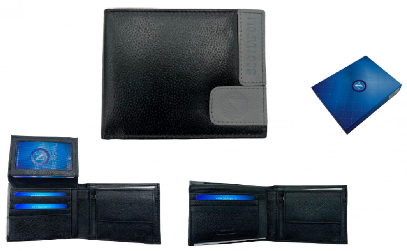 portefeuille en cuir noir enzo castellano ssc napoli, bleu, Classique