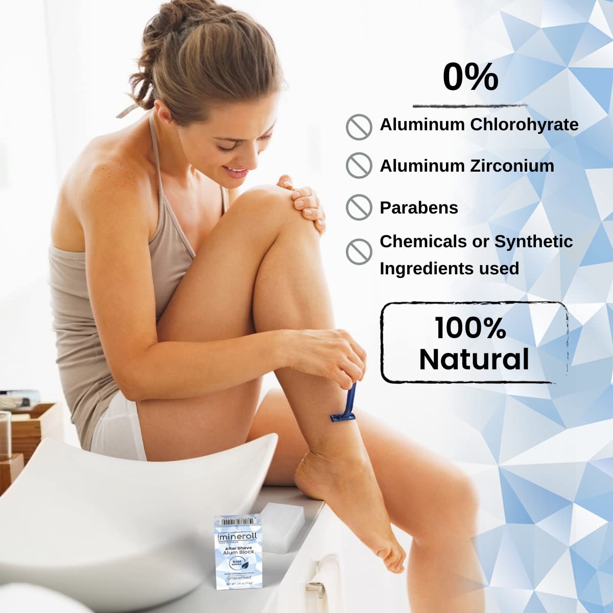 Bloque De Alumbre Para Después Del Afeitado, Piedra De Alumbre Completamente Natural, Calmante De La Piel Astringente, Barra De Alumbre Para El Vello Encarnado, Sin Perfume, 2.5 oz