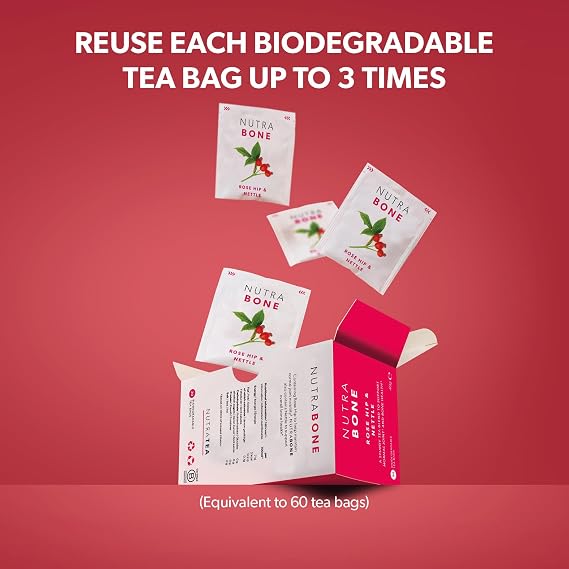 NUTRABONE - Bone Health Tea Includes Rose Hip, Ginkgo Biloba and Yucca - For Bone Strength and Support - 20 Enveloped Tea Bags - by Nutra Tea - Herbal Tea