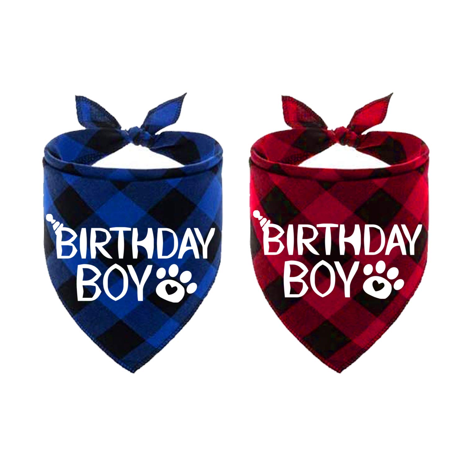 STMK 2 Pack Dog Birthday Bandana Boy Plaid Triangle Scarf for Dog Puppy Birthday