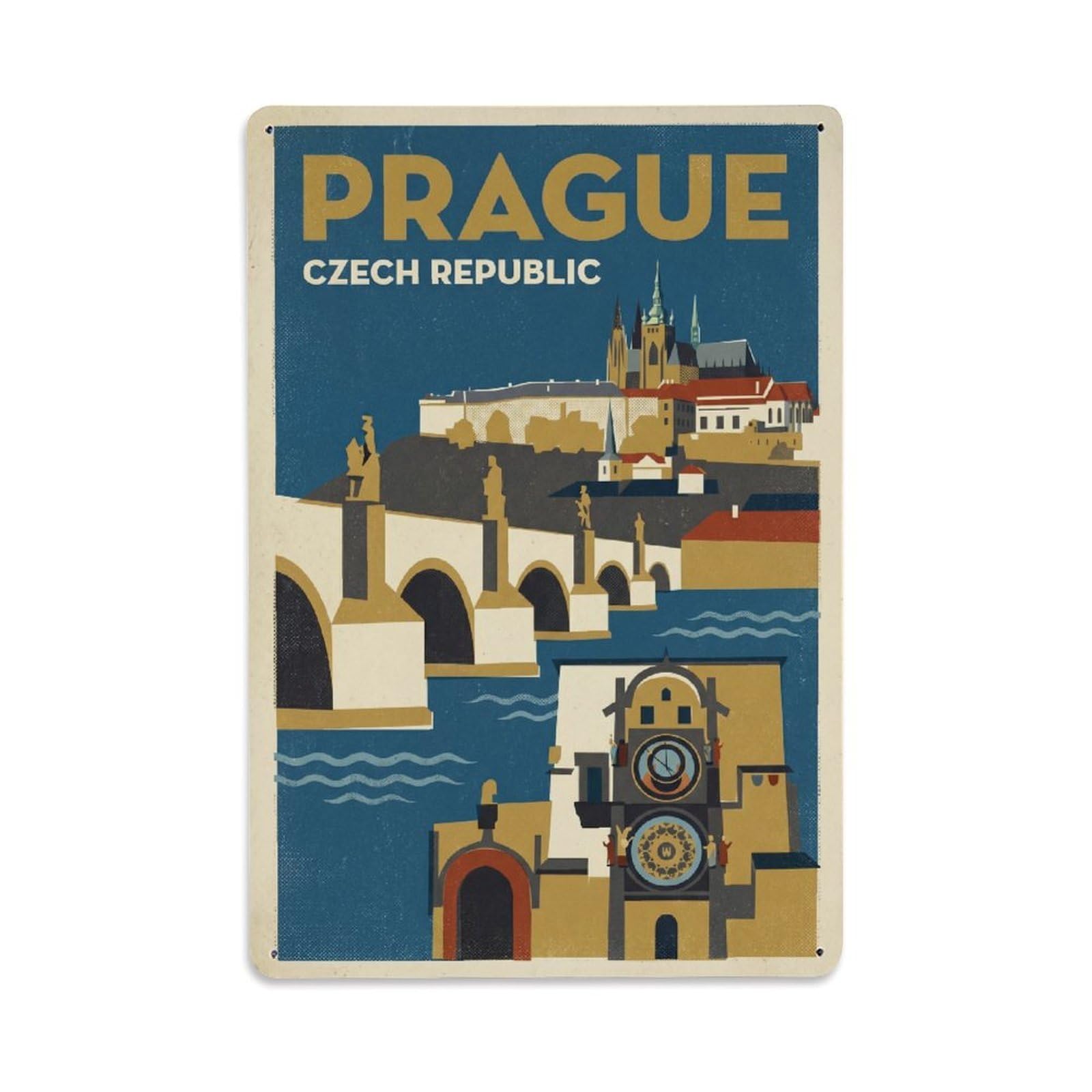 Vintage Travel Czechia Prague Metal Tin Sign