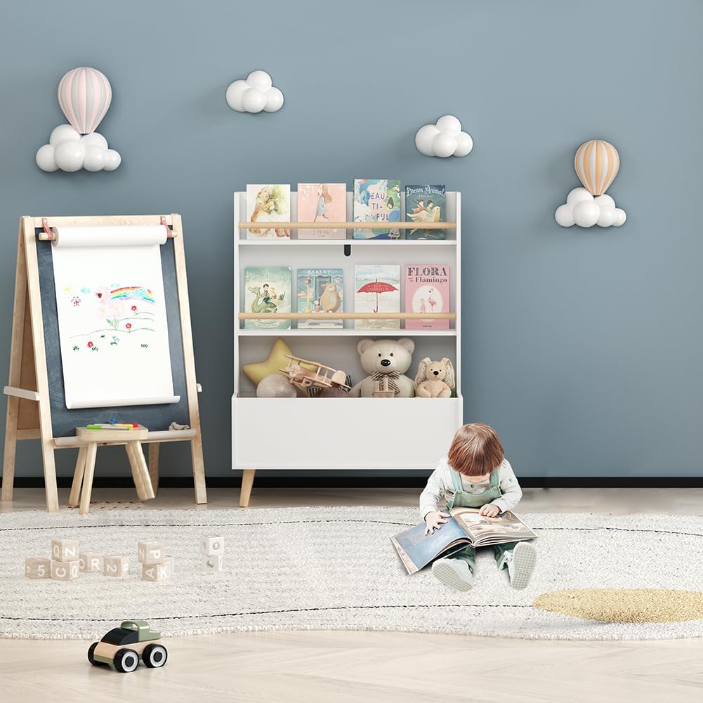 Kids Toy Storage Organizer, 3 Tier Children Bookcase and Bookshelf, Modern Open Display Cabinet, Freestanding Display Storage for Children, Friends, Family, White