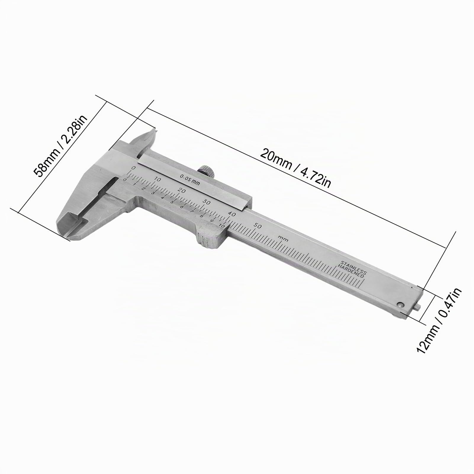 Calibro a corsoio, intervallo 0‑50 mm Risoluzione 0,05 mm Micrometro calibro a corsoio in metallo mini in acciaio inossidabile, strumento di misurazione calibri
