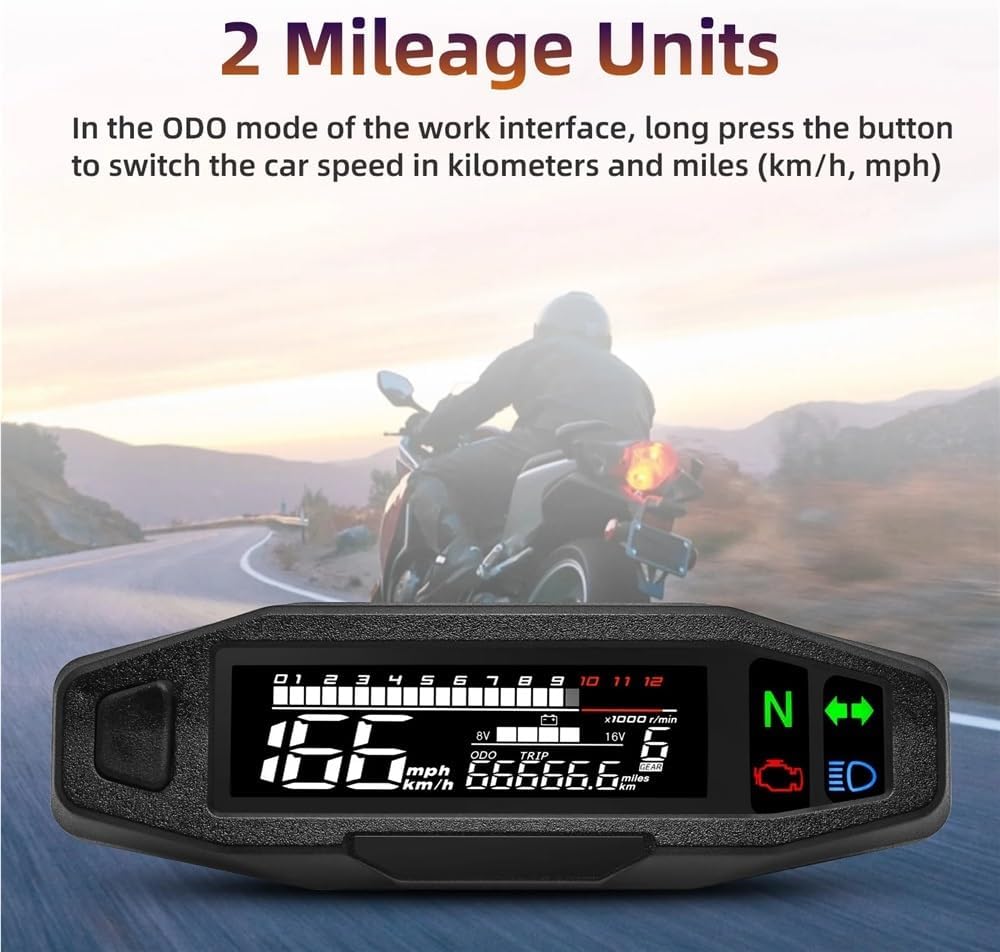 Motorcycle Odometer Gauge Motorcycle Speed Meter Digital Display Odometer Tachometer Universal Digital Instrument Cluster Turn Signal Light Indicator