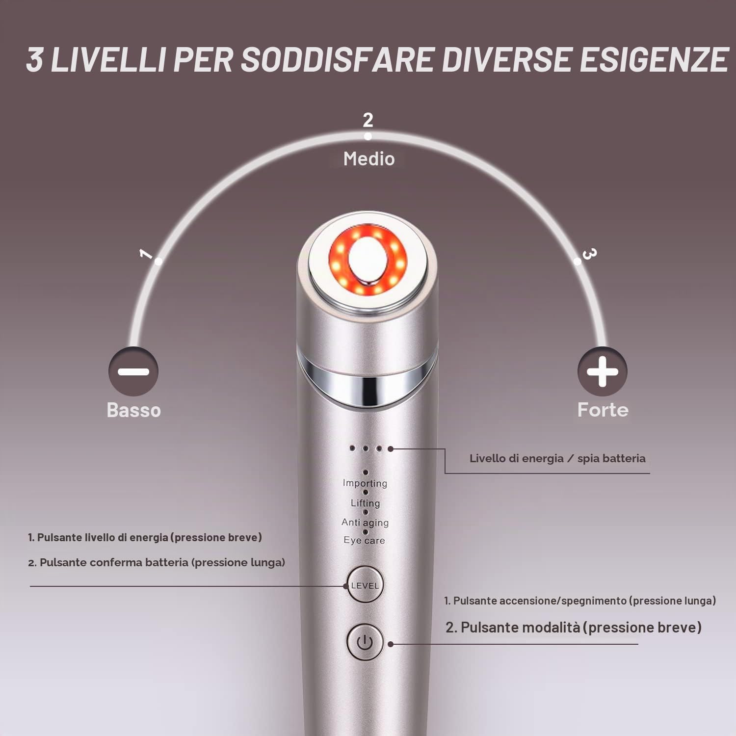 Dispositivo di bellezza pulsante, dispositivo avanzato a radiofrequenza per il viso con tecnologia a impulsi e microcorrenti, riduzione delle rughe, cura della pelle.