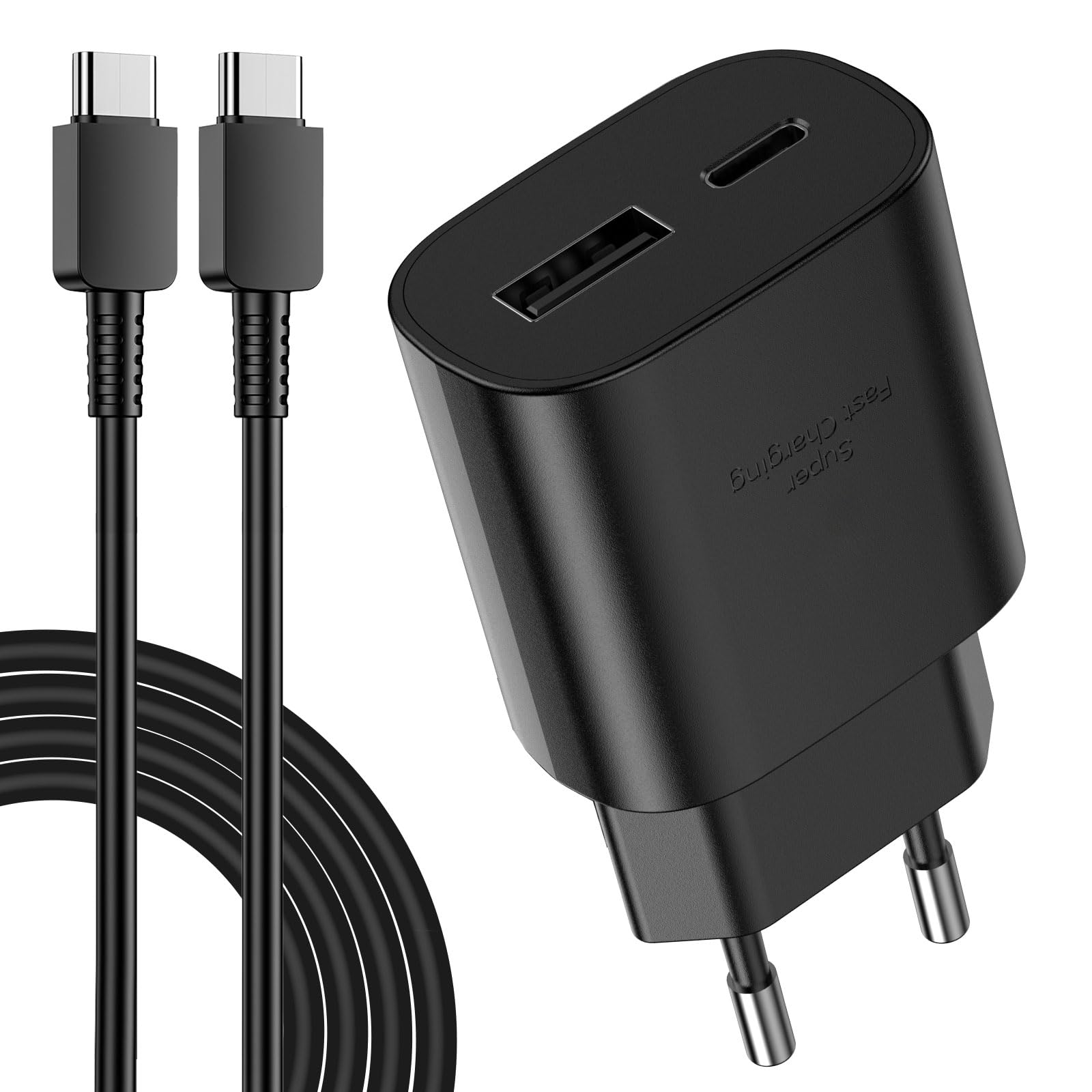 Caricabatterie Samsumg 25W,Caricatore USB C,Rapido Presa USB C Caricabatterie per Samsung Galaxy S22/S22 Ultra/S21 Ultra 5G/S21 FE/S20/S10/S9/A13,Alimentatore Ricarica Spinotto con Tipo C Cavo