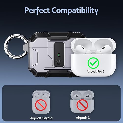 Miniatura 7 de DASFOND Armor - Funda para auriculares para Airpods Pro 2, cuerpo completo, protección a prueba de golpes, soporte de carga inalámbrica con llavero,