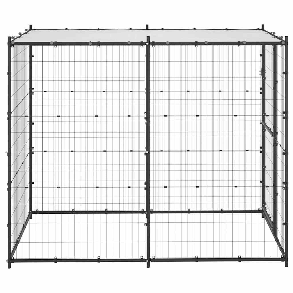 Cuccia in acciaio per esterni con tetto, 110 x 220 x 180 cm | Ampio spazio per giocare, rete ventilata, porta con chiavistello, tettuccio in PE impermeabile