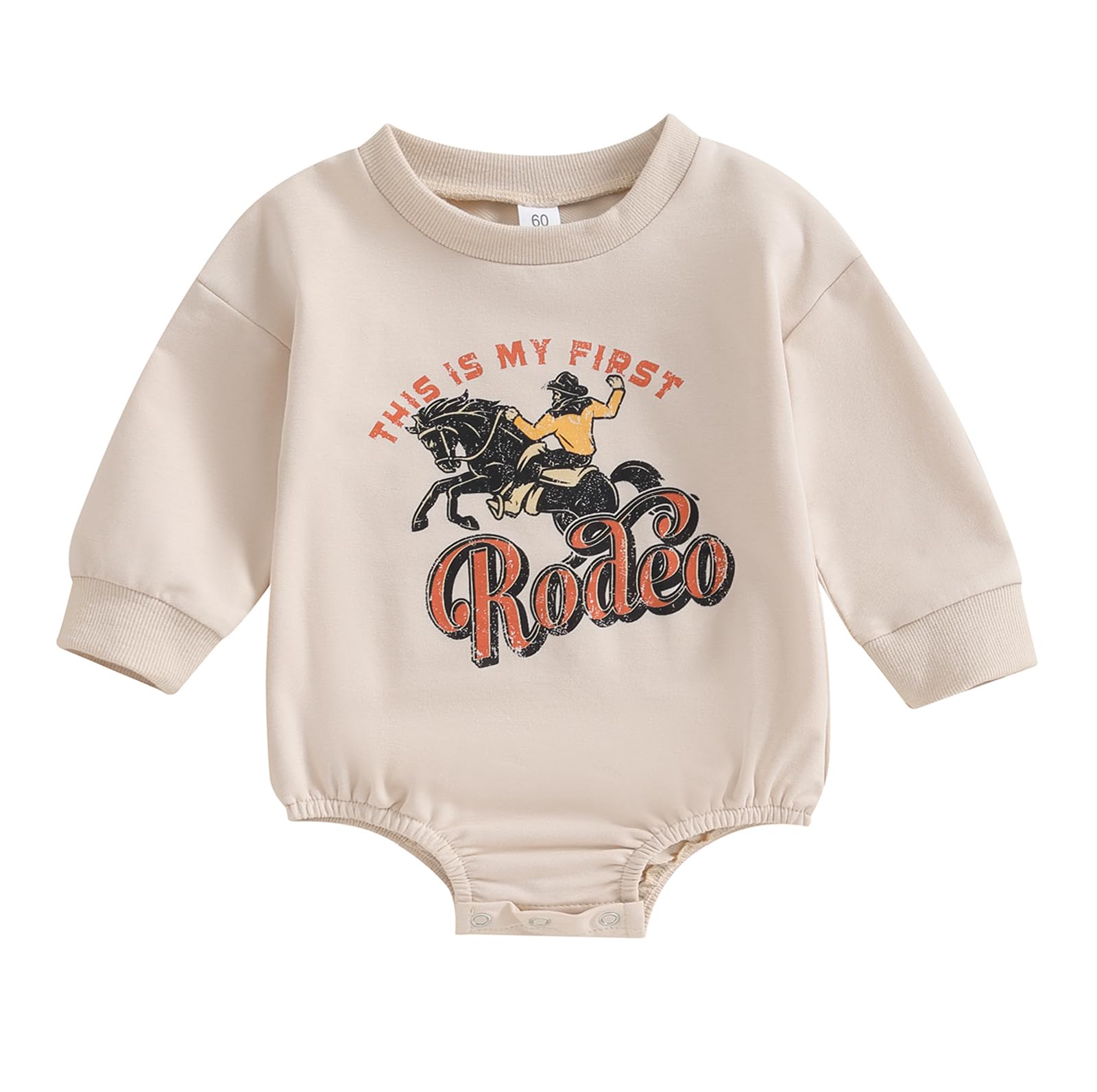 SAYOO Western Cowboy Outfits Baby Girl Boy Sweatshirt Romper Cow Print Oversized Sweater Bodysuit Infant Fall Clothes 0-24M (A Apricot, 0-3 Months)