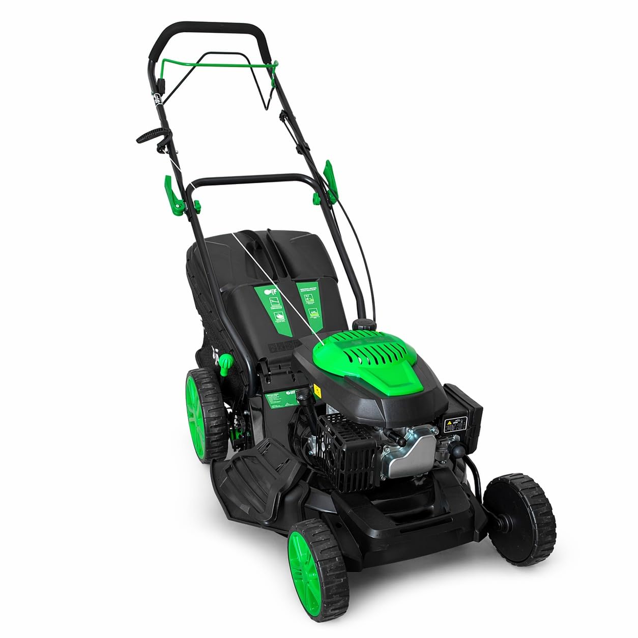 Tosaerba Rasaerba Semovente a Scoppio Motore 4 Tempi 146cc 3KW Taglio 46cm a Trazione 4 in 1 Mulching Raccolta Scarico Laterale Posteriore Regolazione Altezza di Taglio a 7 Livelli 25-70 mm Giardino